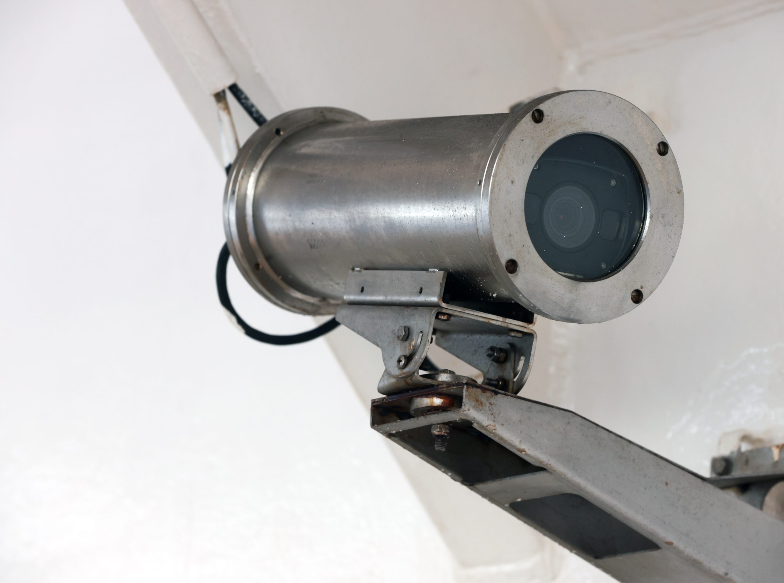 Industrial Stainless Steel CCTV Security Camera Mounted on a Ship Deck