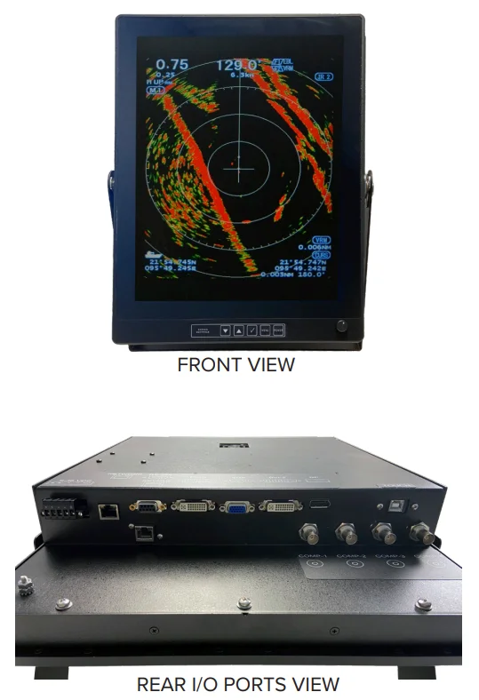 RRD-19 River Radar Display marine grade rugged monitor front and rear view