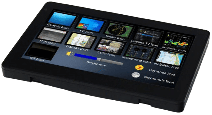 5 Marine Electronics Trends to Watch in 2027 image by Seatronx Seatronx Digital Matrix Switching Command Center touchscreen showing source icons for PC, radar, satellite TV, CCTV and sounder inputs